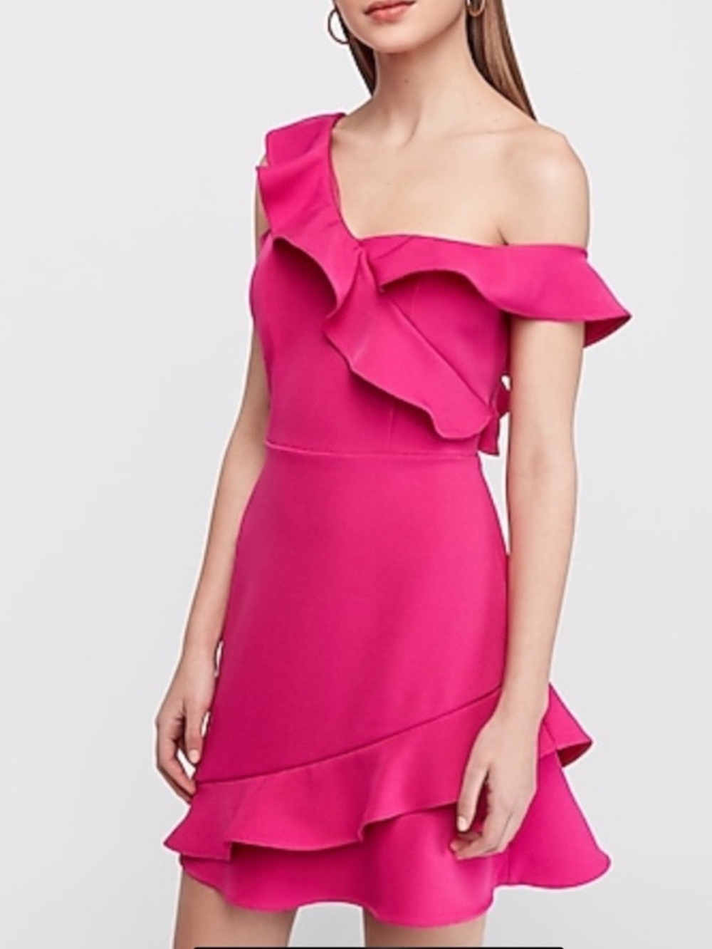 Express Neon Berry Pink Off The Shoulder Ruffle Sheath Dress